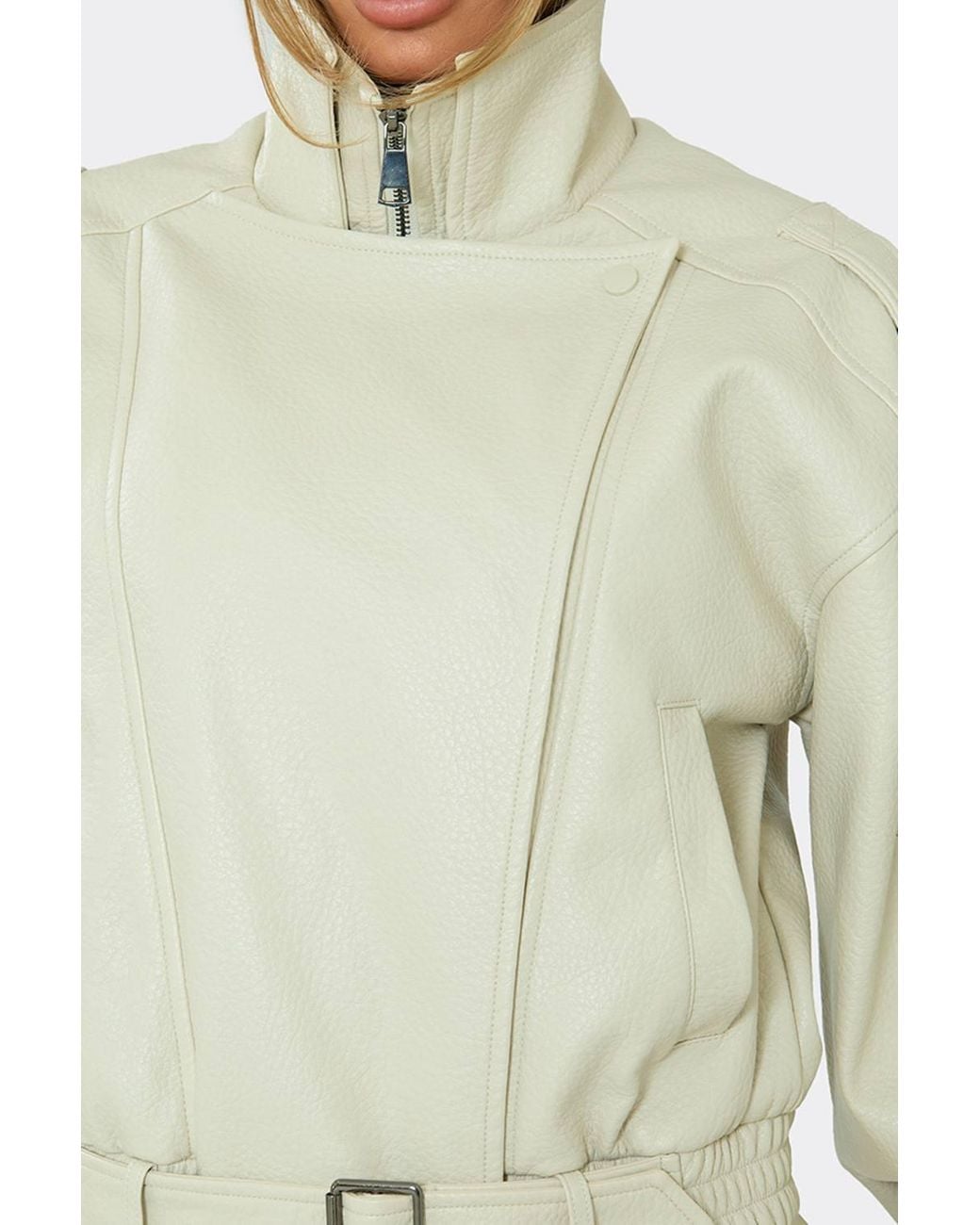 EGO Natural Biker Style Long Sleeve Belted High Neck Jacket