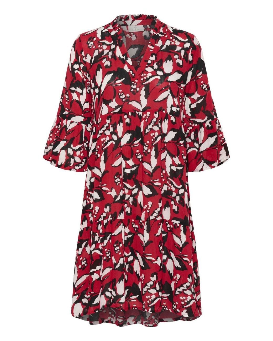 Kaffe Red Kahera V-Neck Knee-Length Printed Dress