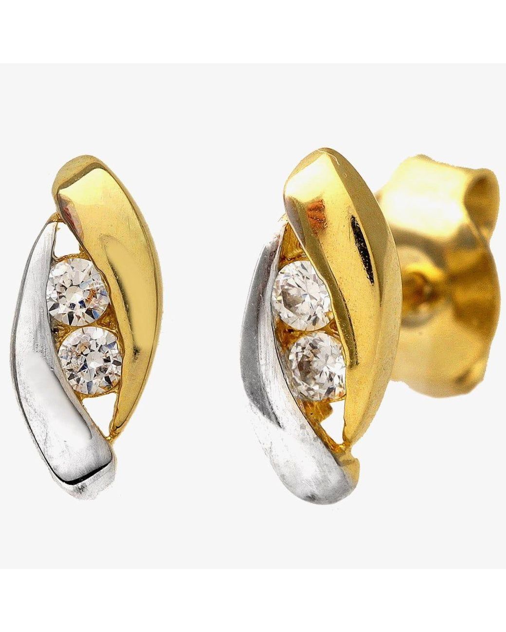 T.H.Baker Metallic 9Ct Two-Colour Cubic Zirconia Stud Earrings E1023Yw