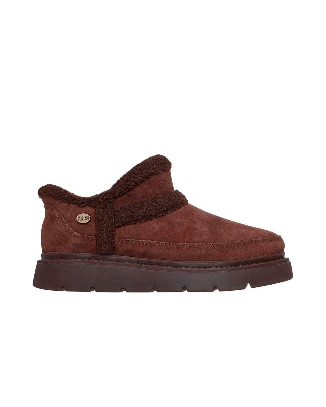 Skechers Brown Keepsakes Lite Slip-Ins Suede Bootie With Faux Shearling Trim Chocolate