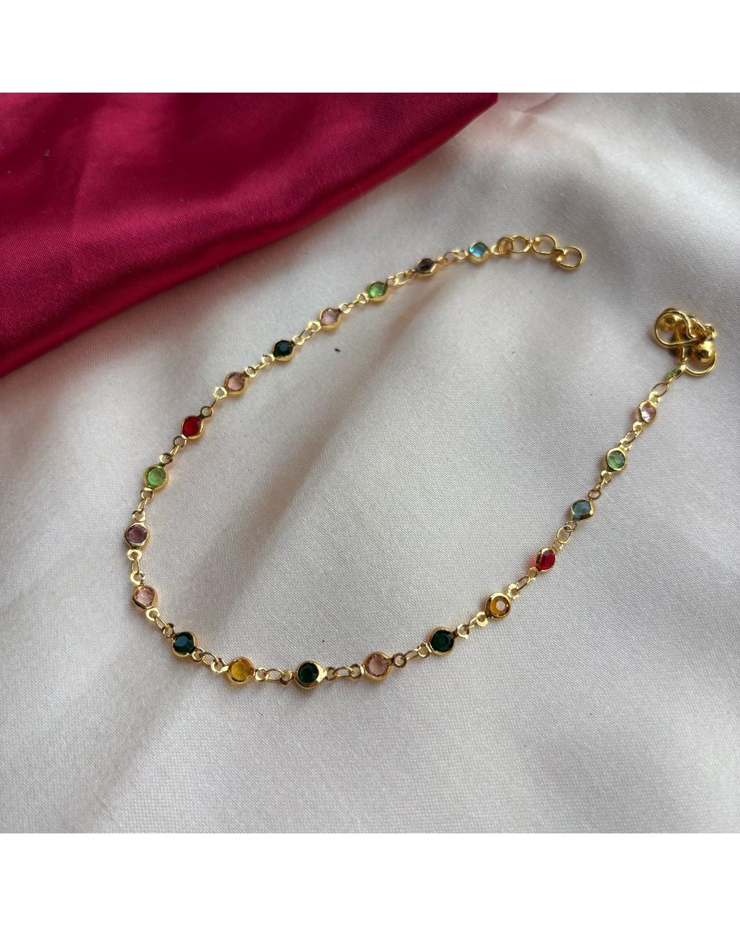 The Colourful Aura Gray Golden Brass Rounds Multicolour Beads Foot Indian Payal Anklet