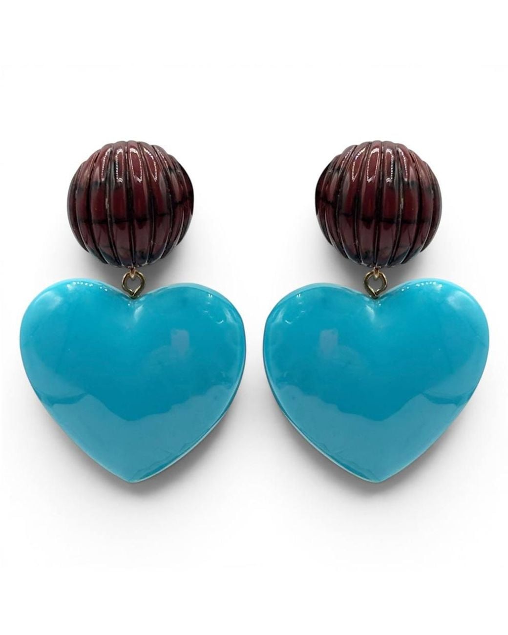 Michael Nash Jewelry Blue Amour Carved Tortoise Resin With Heart Drop Earrings