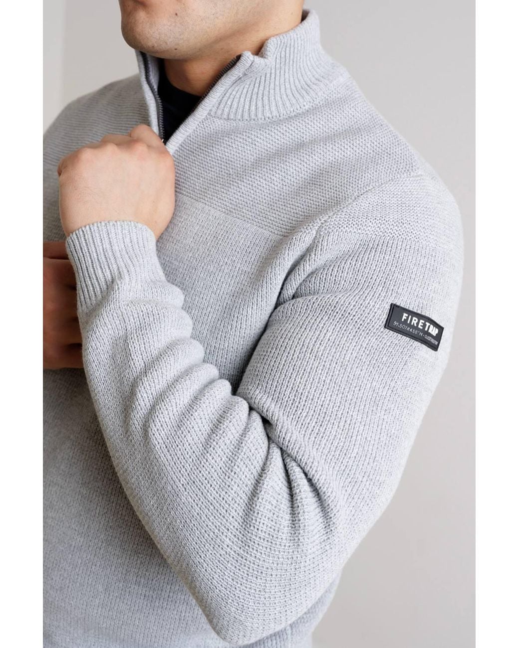 Firetrap Gray Cotton Rich Half Zip Funnel Neck Jumper for men