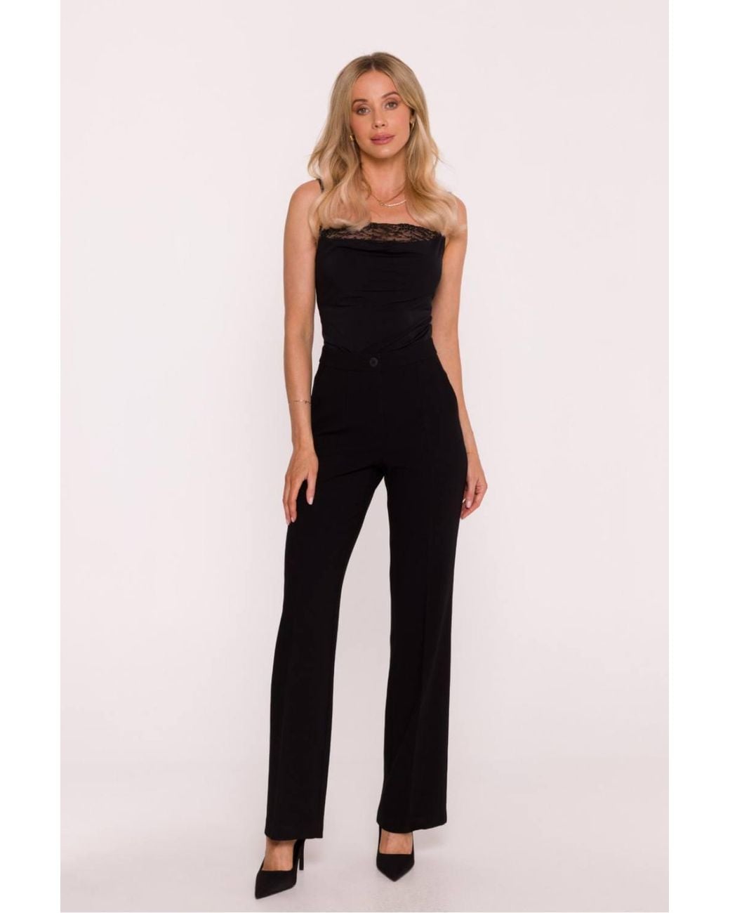 Love Lace Blue Office Viscose Lightweight Tailored Trousers