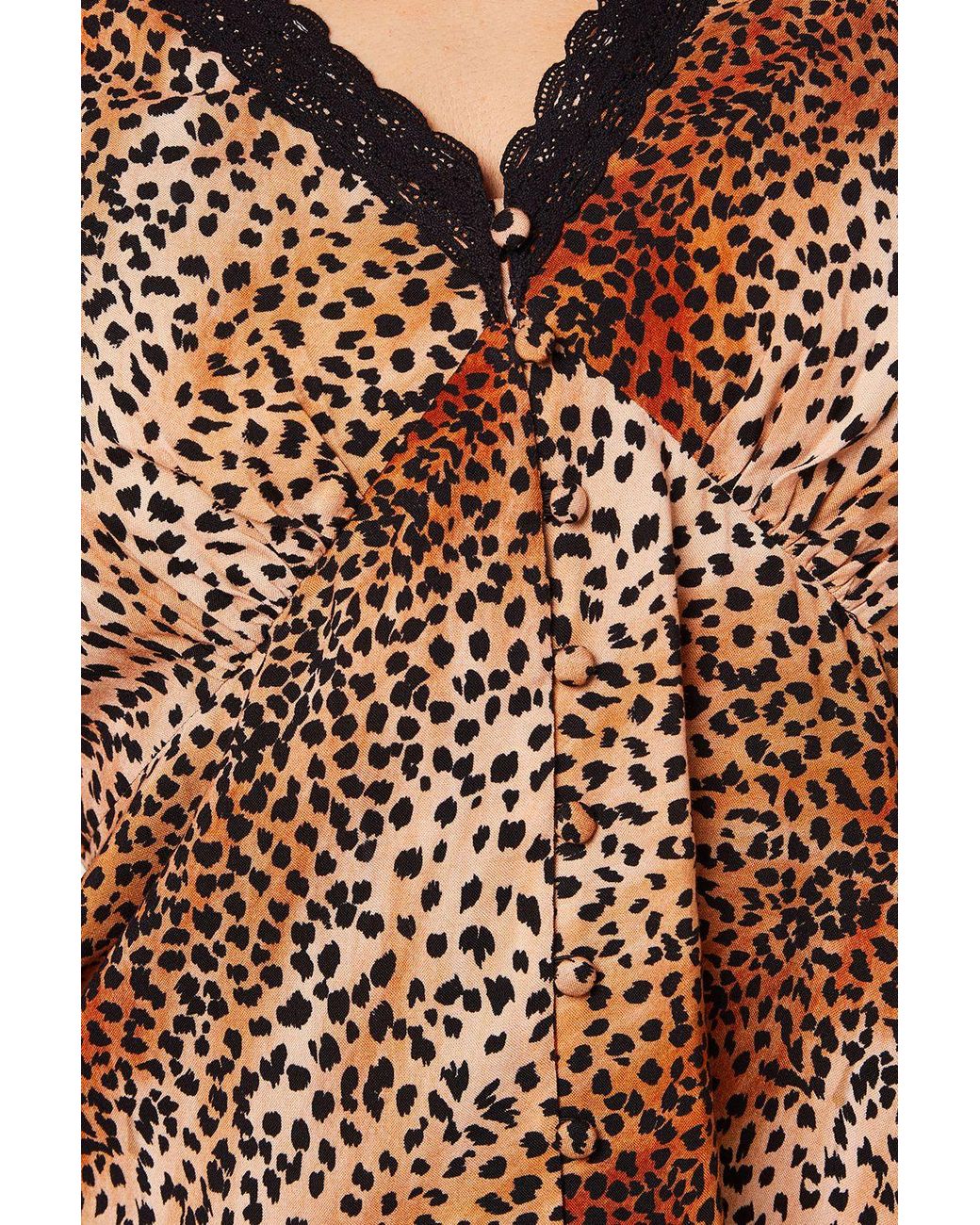 Dorothy Perkins Brown Sleeve Lace Trim Button Front Tea Blouse