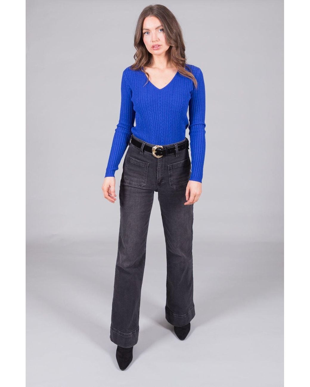 Solo Blue Ribbed V-Neck Jumper