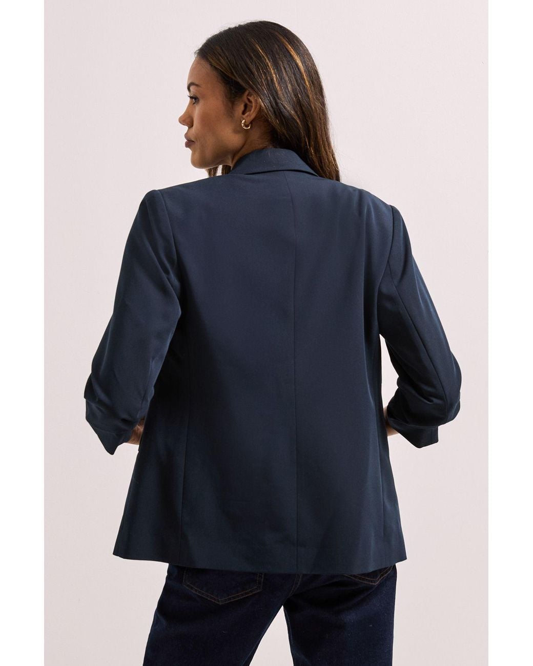 Dorothy Perkins Blue Ruched Sleeve Blazer