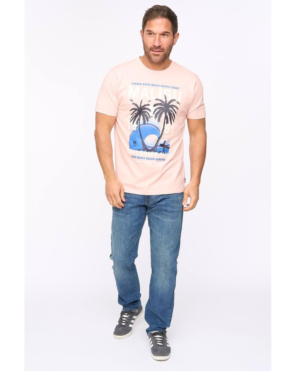Bewley & Ritch White Malwaves 100% Slub Cotton Graphic Crew Neck T-Shirt for men