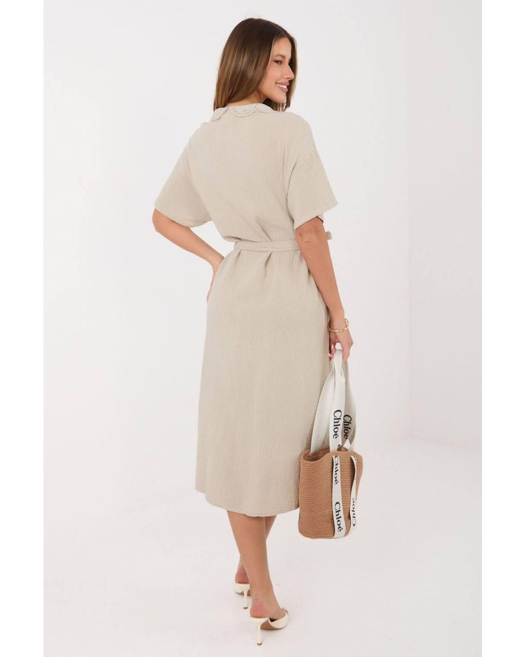 Love Lace Natural Cotton Flared Short Sleeve Shirt Dress