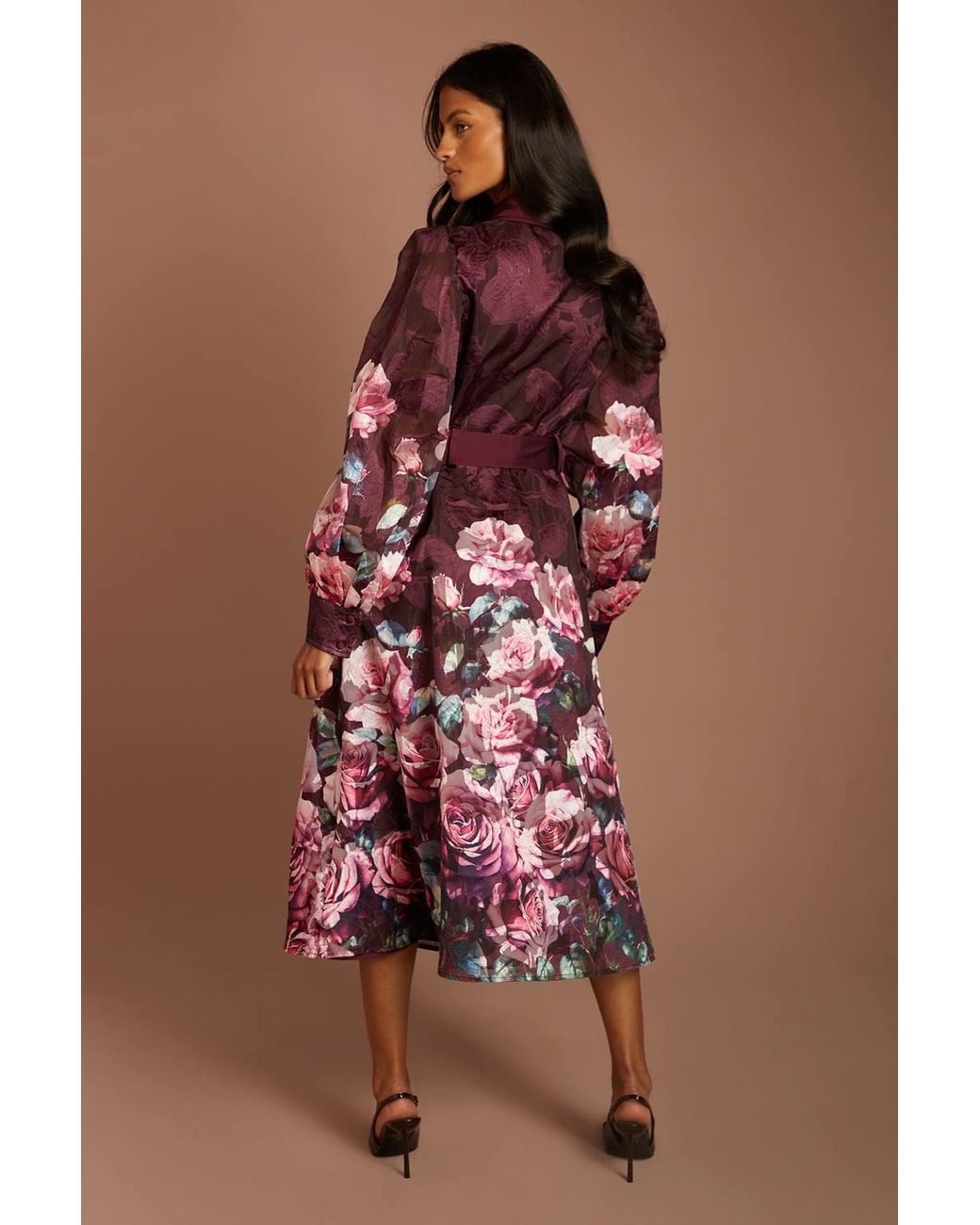 Coast Brown Petite Printed Jacquard Shirt Dress With Belt