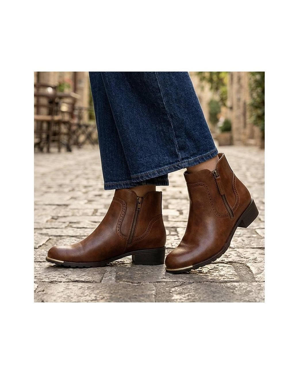 Pavers Brown Zip Fasten Brogue Trim Ankle Boots