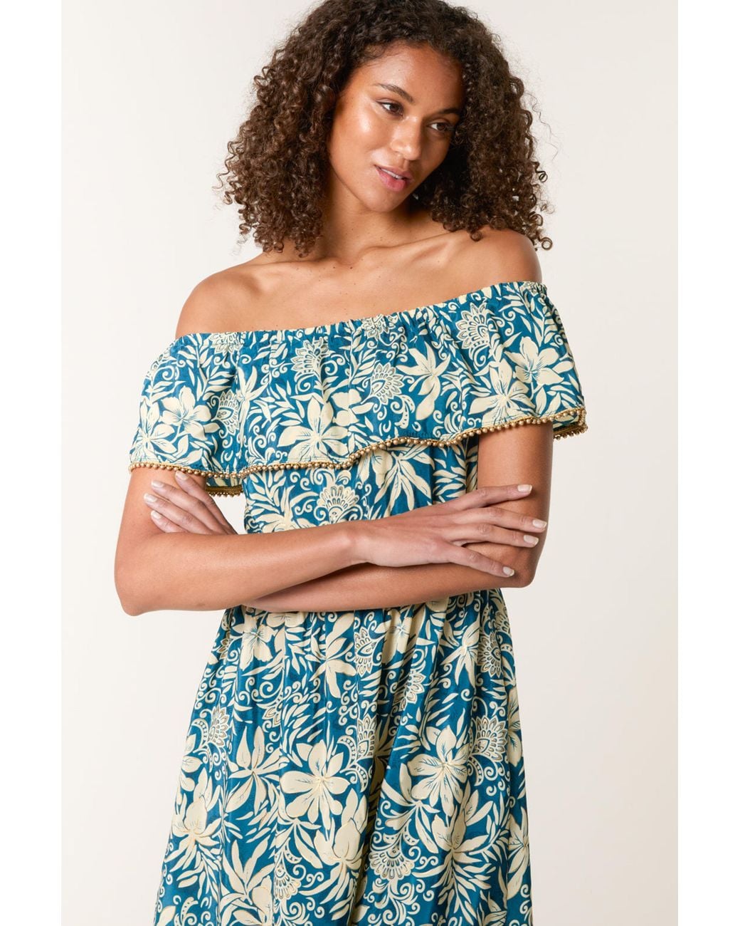 Blue Vanilla Blue Elasticated Waist Sleeveless Bardot Midi Dress