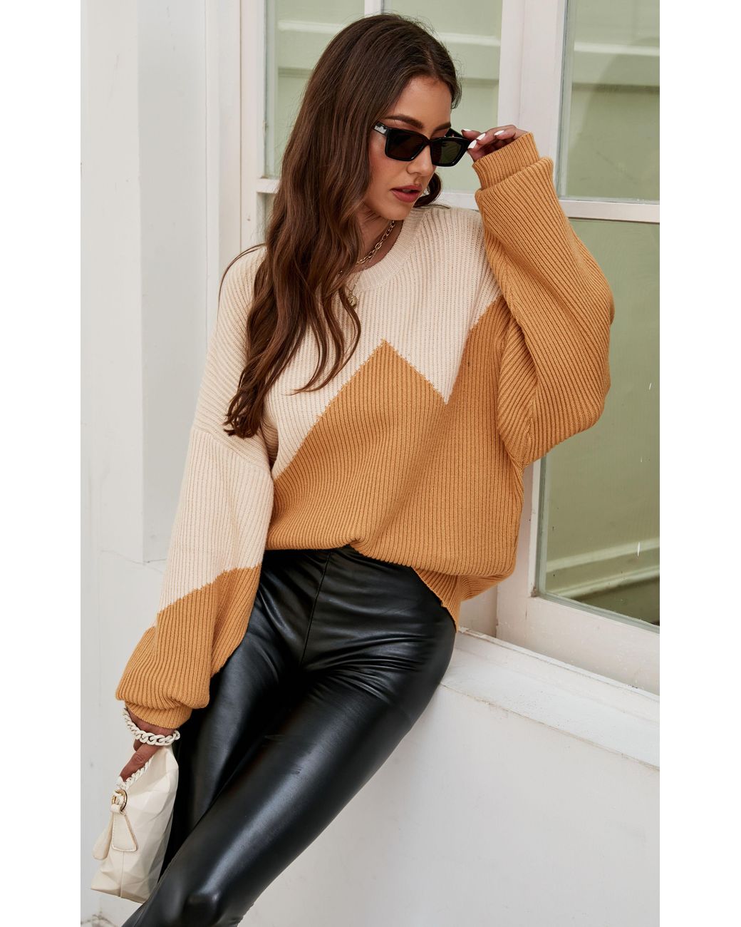 FS Collection Black Block Colour Relaxed Knit Jumper Top