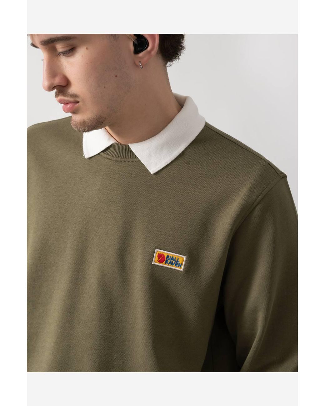 Fjallraven Green Classic Style Long Sleeve Collared Logo Detail Sweater for men