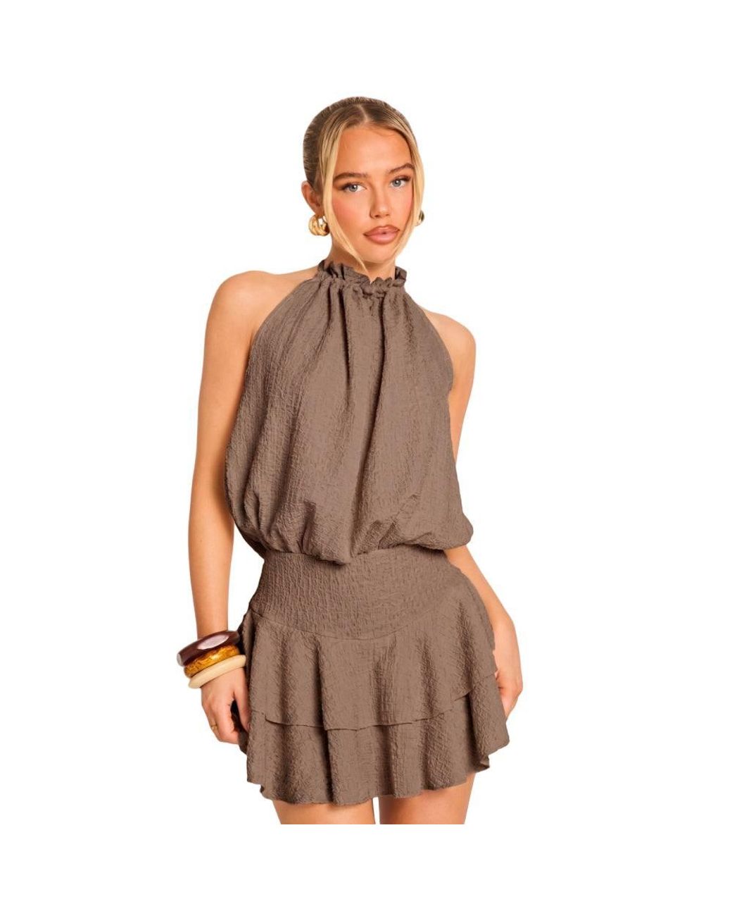 Rebellious Fashion Brown Textured Flippy Playsuit