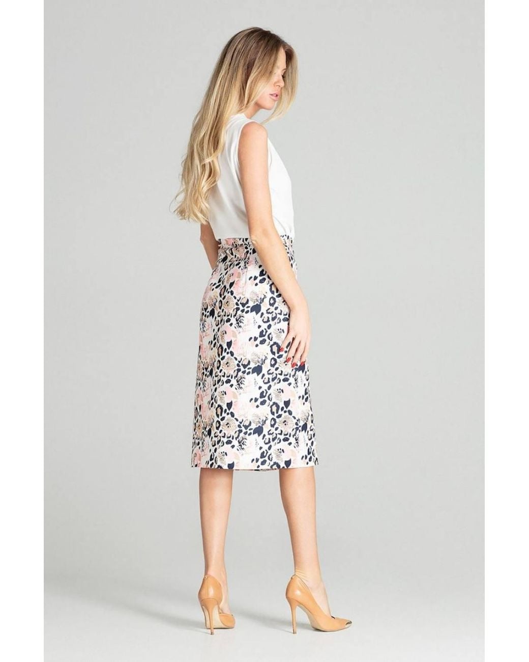 Love Lace White Leopard Skirt Unlined Overlap Buttons Tie Belt