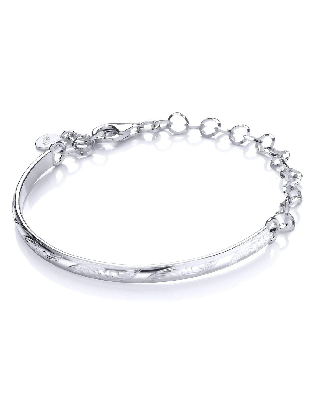 Jewelco London Metallic Adjustable Floral Engraved Semi Bangle Bracelet 4Mm