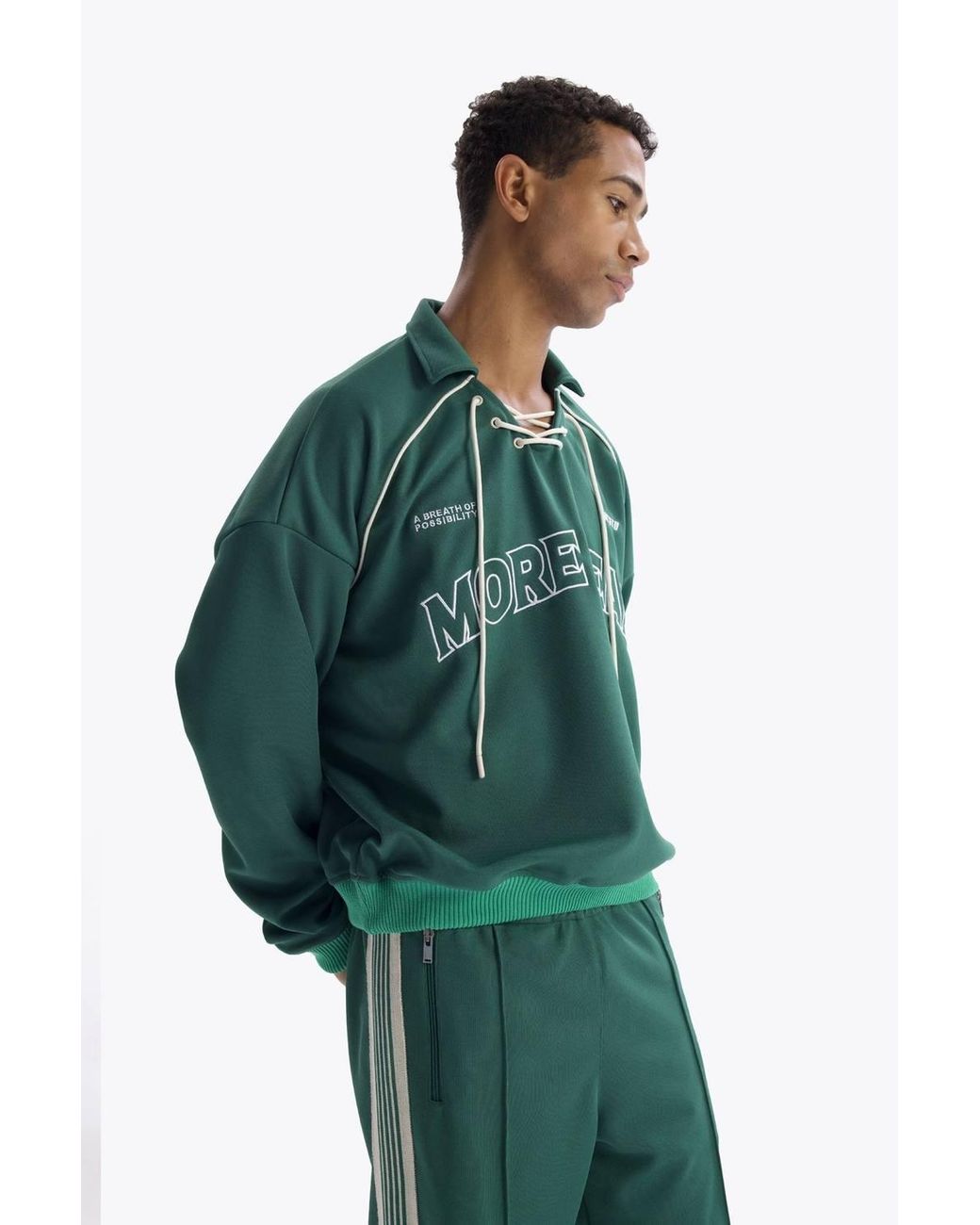 Giesto Green Drawstring Neckline Printed Sweatshirt for men