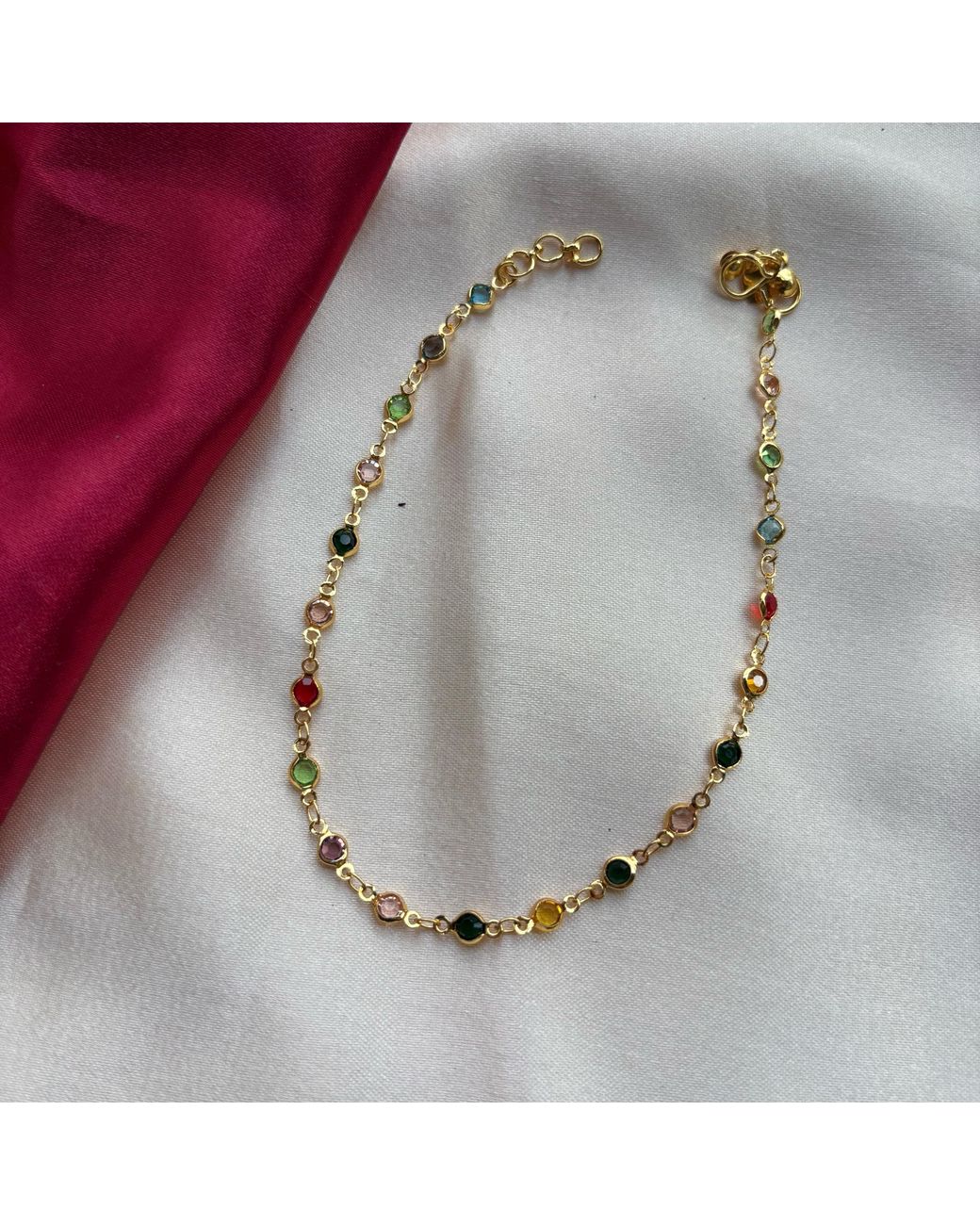 The Colourful Aura Gray Golden Brass Rounds Multicolour Beads Foot Indian Payal Anklet