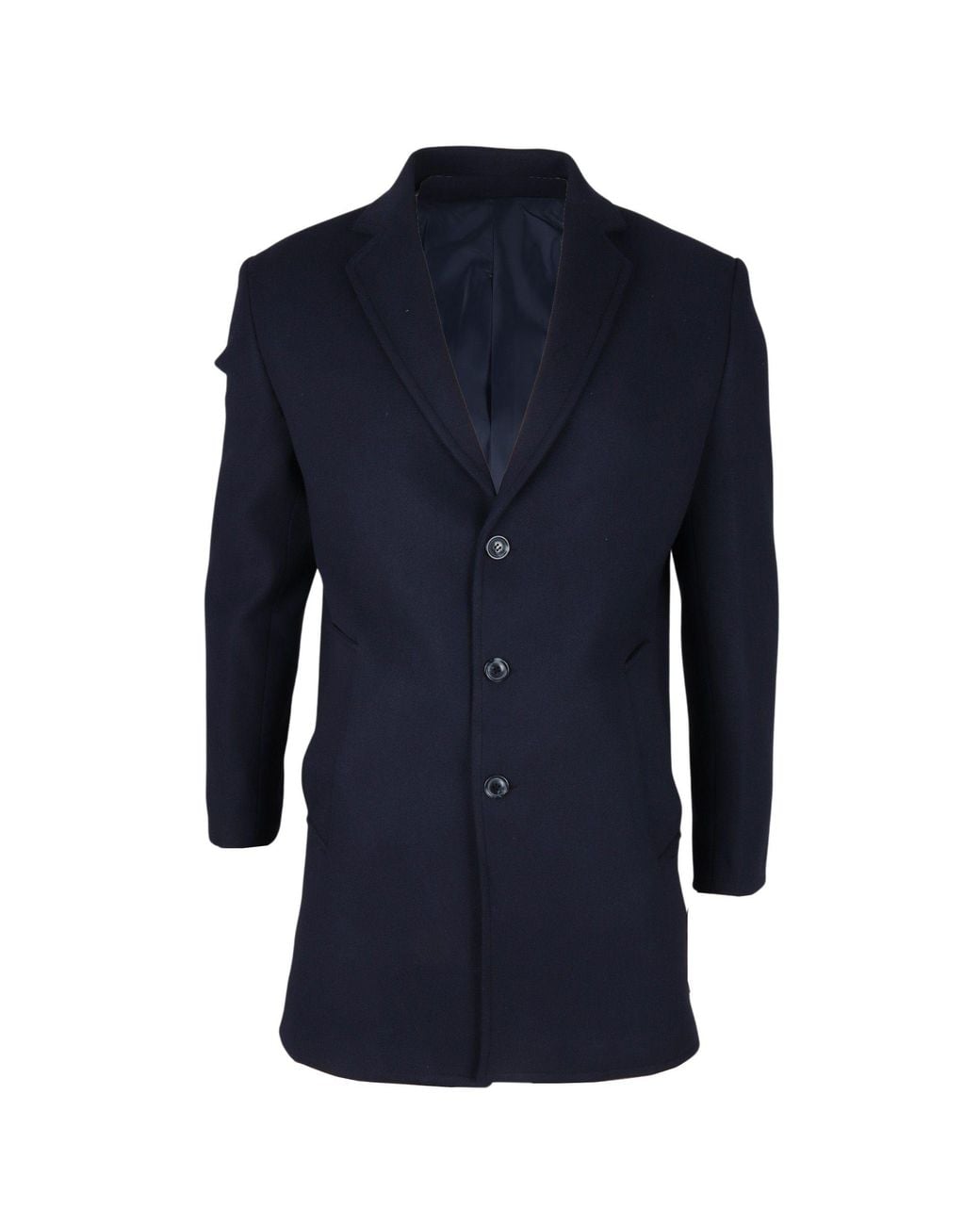 Infinity Leather Blue Notched Lapel Collar Wool Blend Overcoat for men