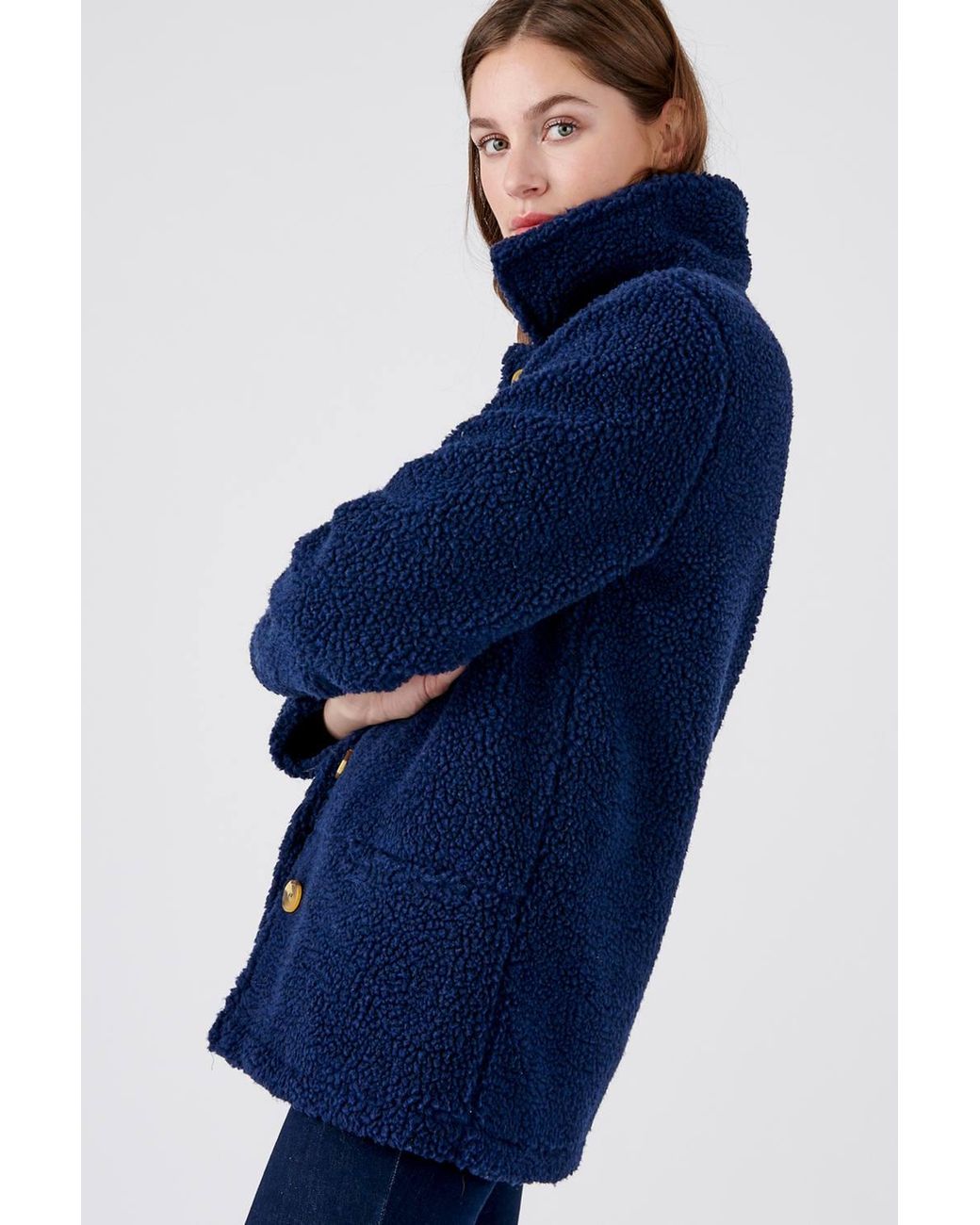 DAMART Blue Sherpa Button-Through Fleece