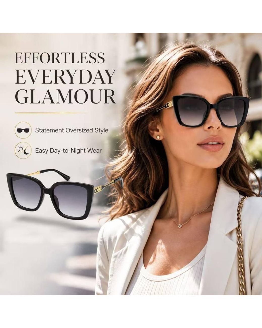 BluCore Black Elegent Sunglasses, Frame With Accent Temples