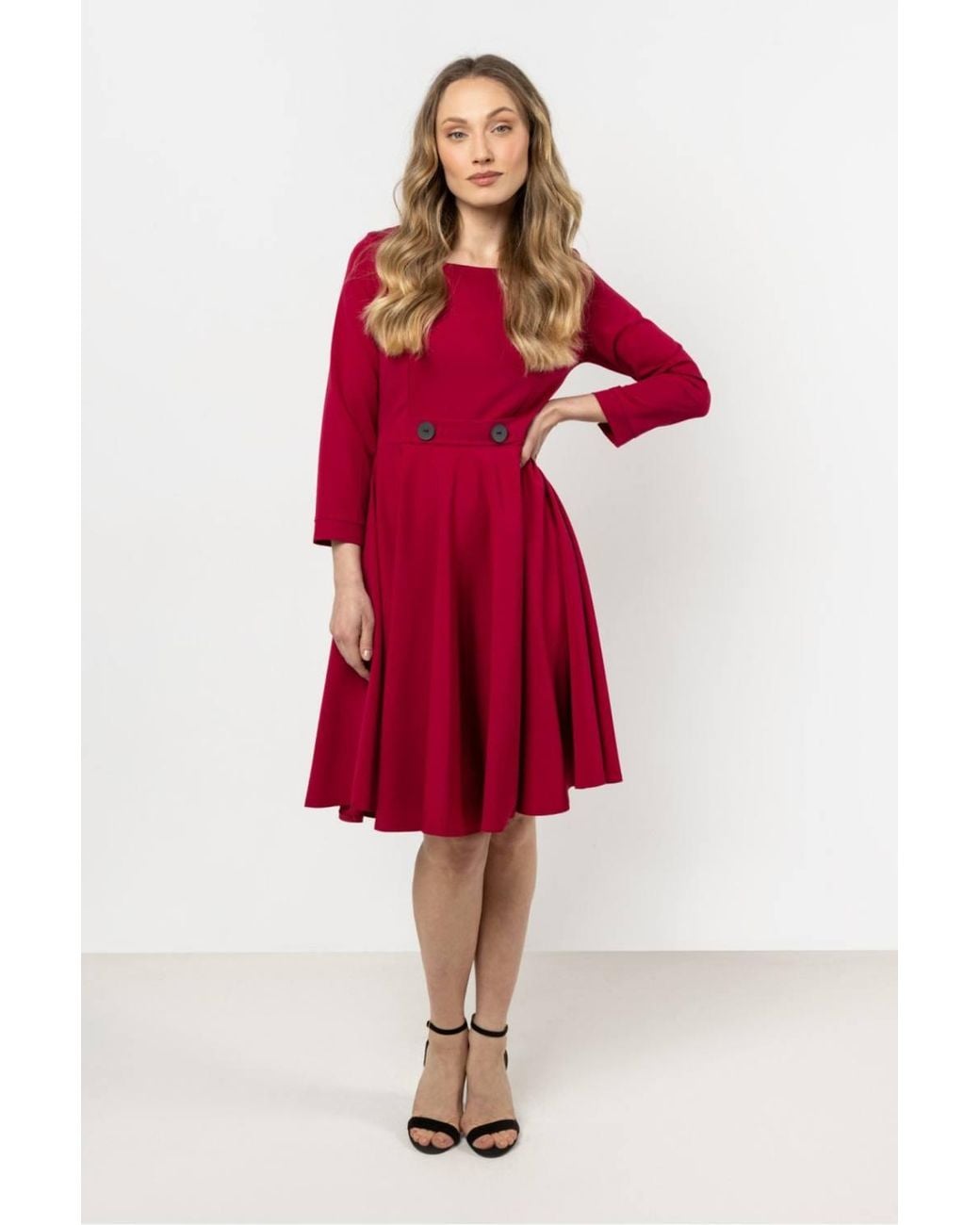 Love Lace Classic Modern Flared Day Dress With Buttons