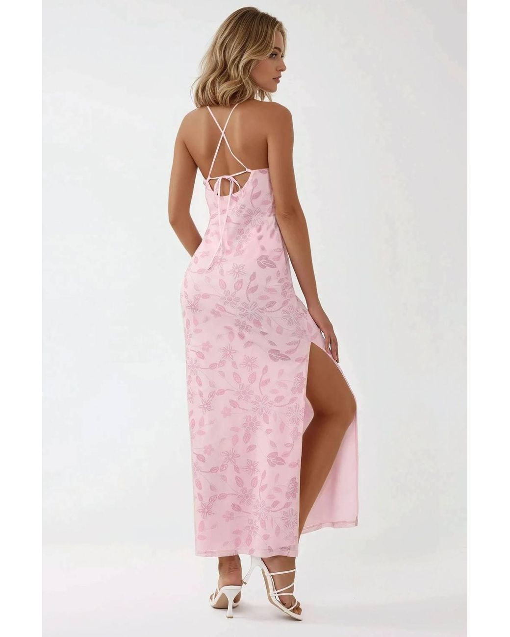 Hiccup Pink Square Collar Printed Maxi Dress