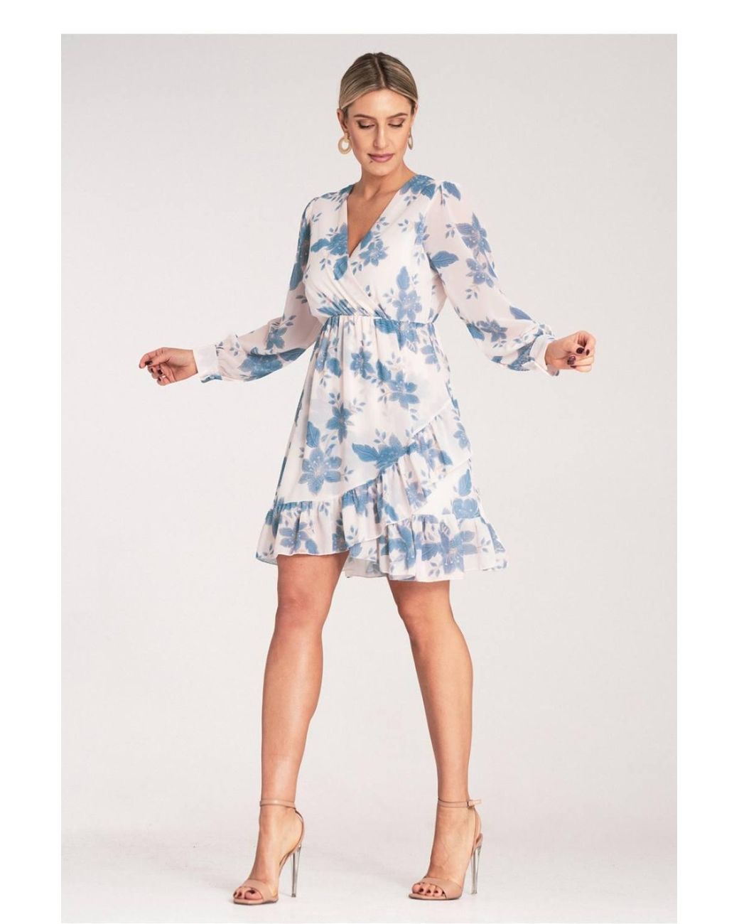 Love Lace White Floral Wrap Long Sleeve Midi Dress