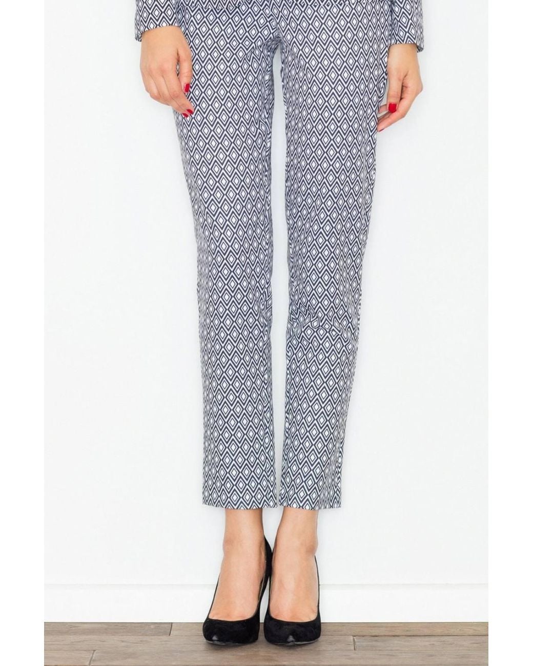 Love Lace Blue High Waisted Printed Side Zip Trousers Style 77143