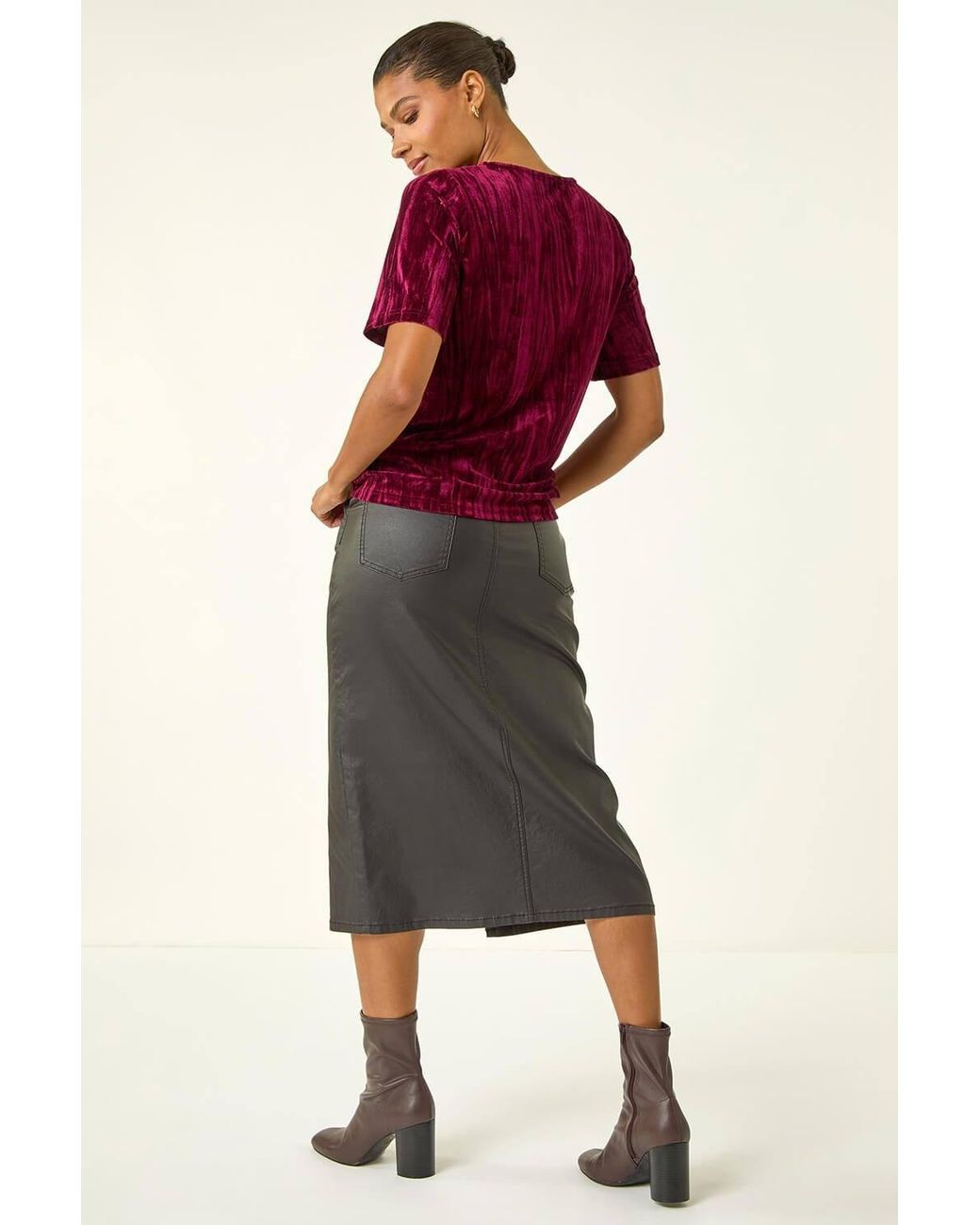 Roman Red Pleated Velvet Stretch Top