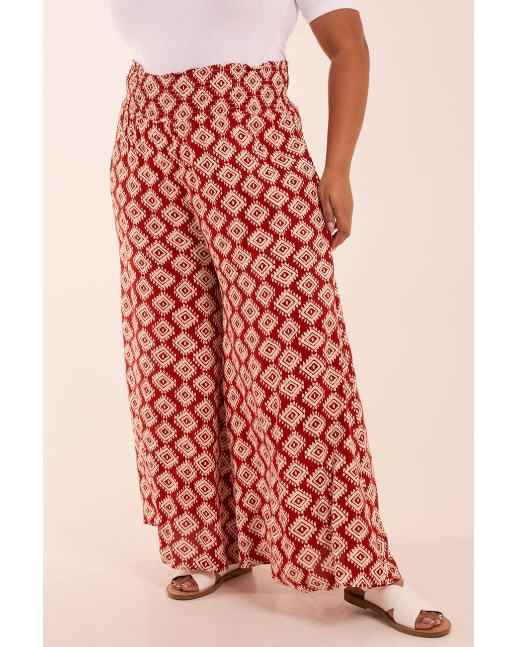 Blue Vanilla Curve Shirred Wide Leg Aztec Trouser