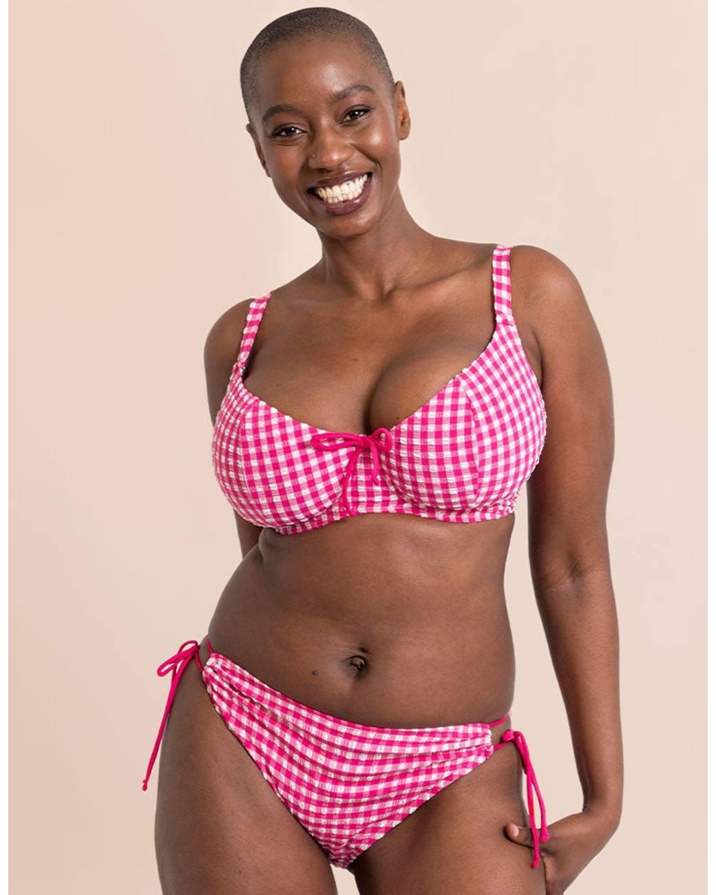 Curvy Kate Pink Holiday Check Scooped Balcony Bikini Top