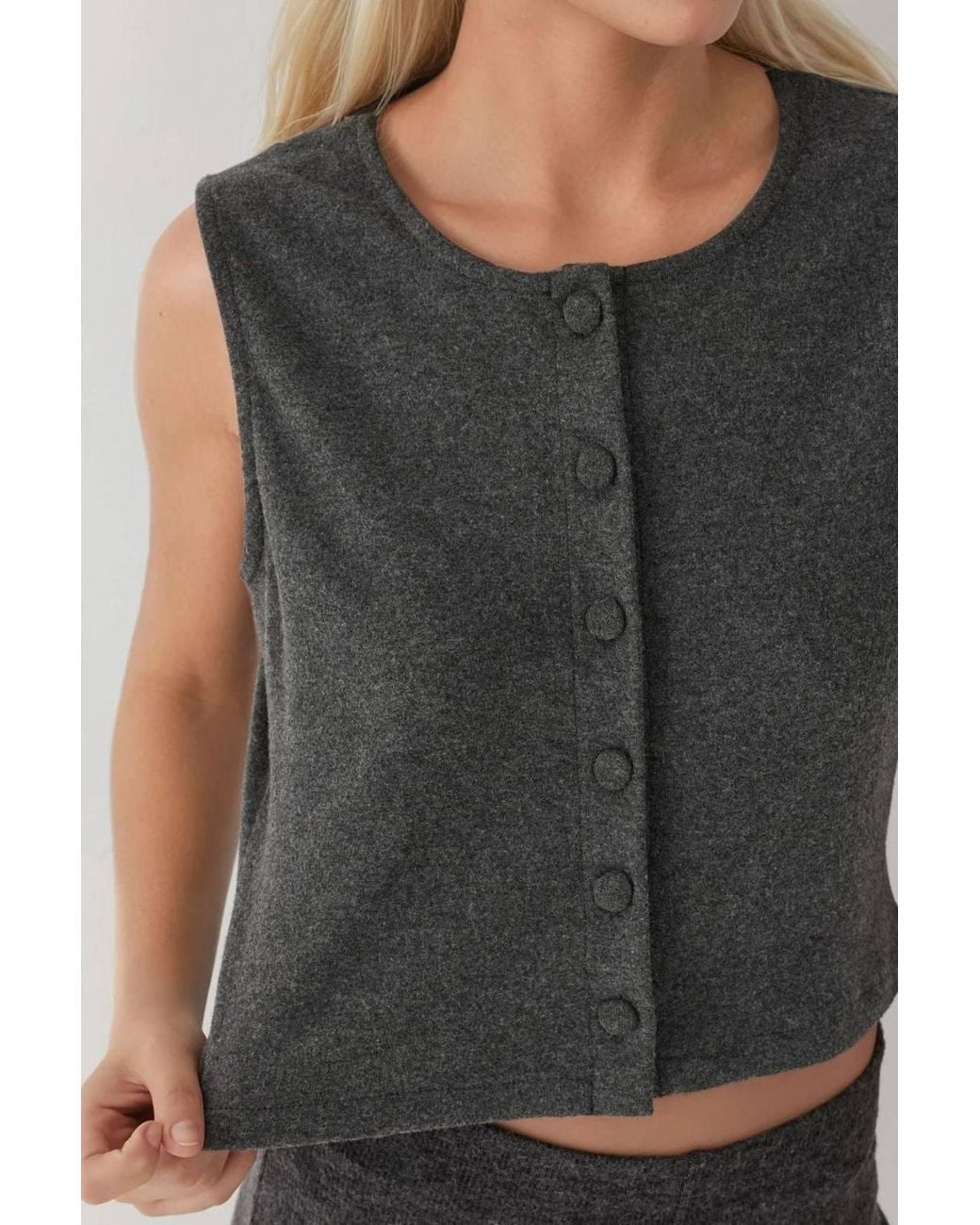 Hiccup Multicolor Textured Crew Neck Sleeveless Waistcoat With Button Detail