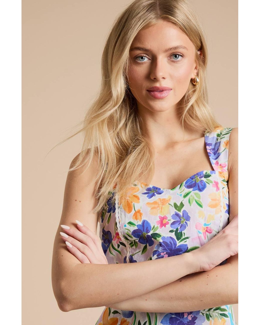 Dorothy Perkins Blue Lace Trim Tiered Printed Mini Dress