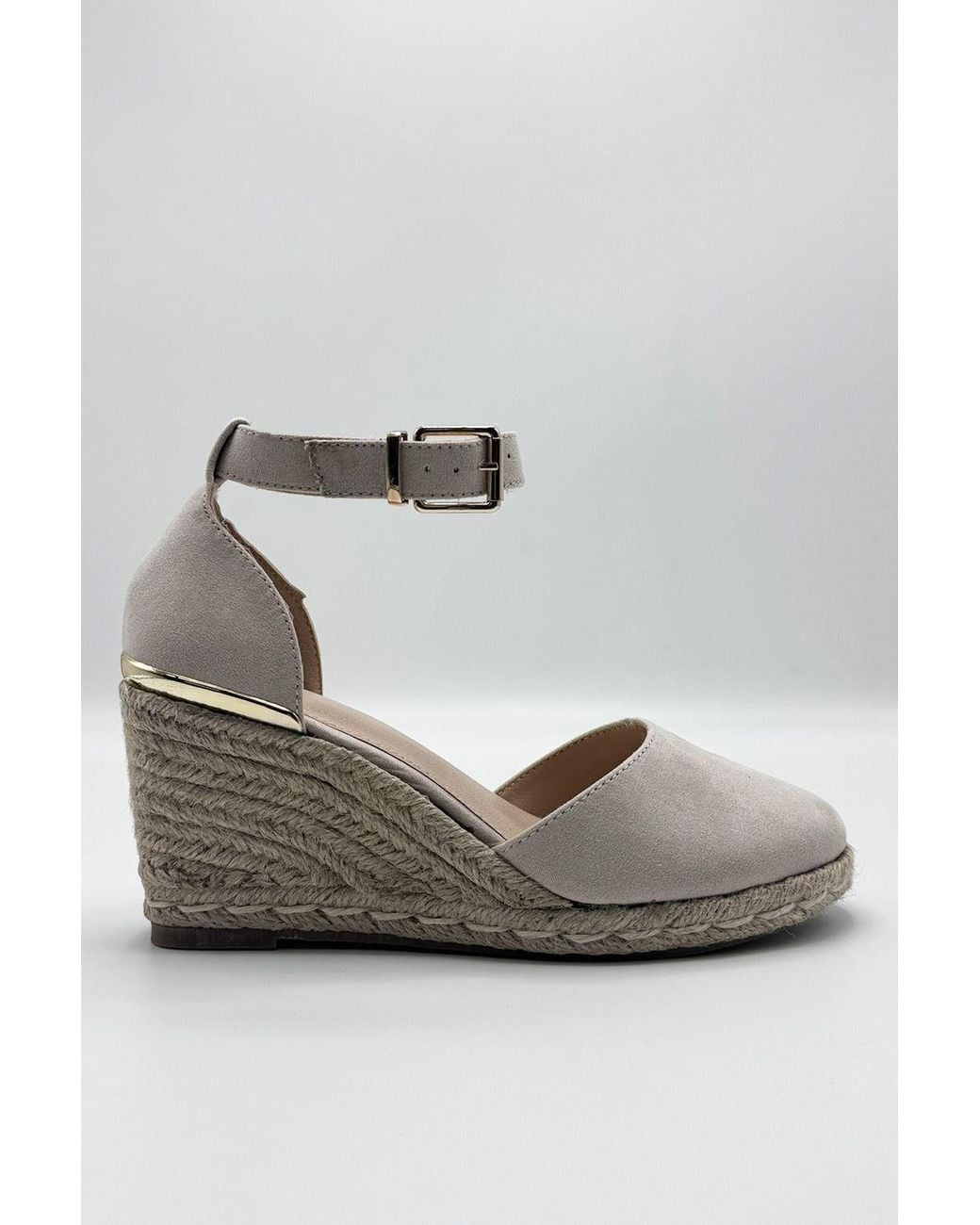 Miss Diva Gray Adara Round Toe Espadrille Wedges With Anklestrap & Buckle