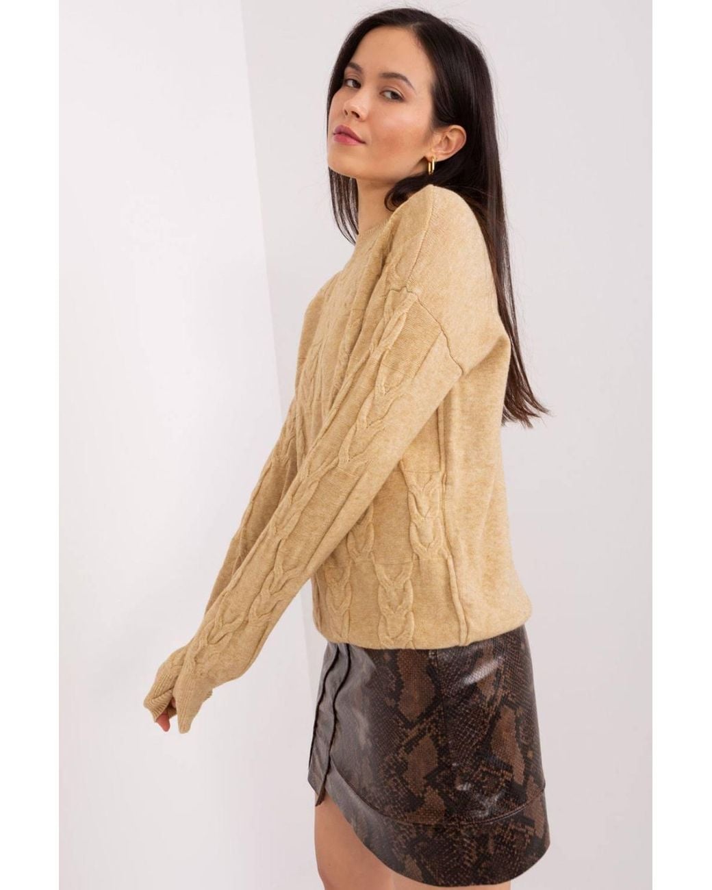 Love Lace Brown Textured Pattern Viscose Blend Pullover Sweater