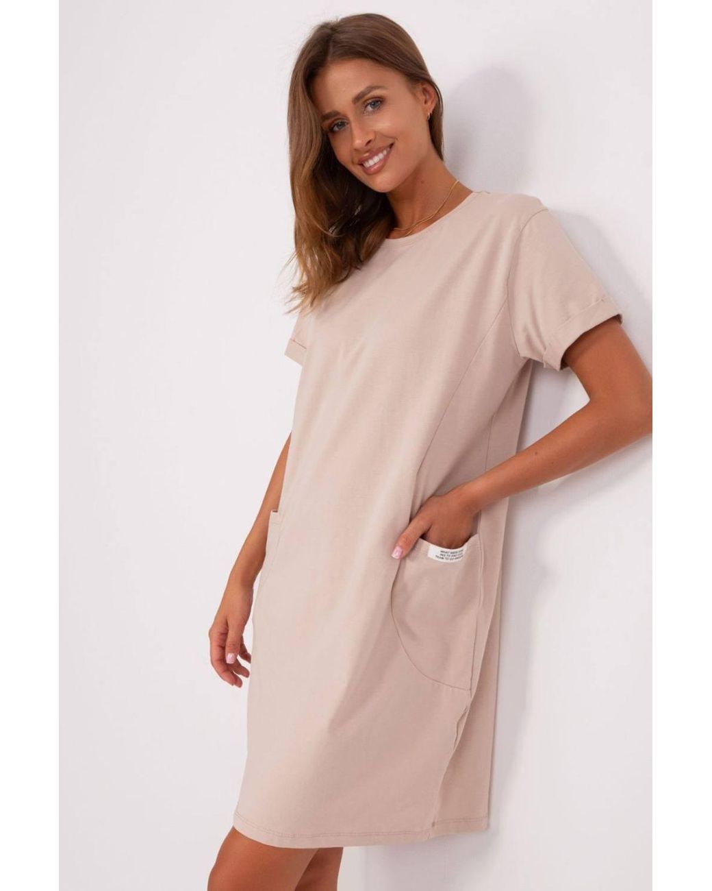 Love Lace Natural Cotton Short Sleeve Shirt Dress With Pockets