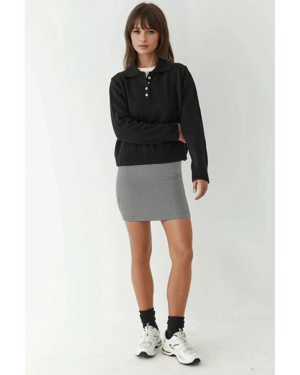 Hiccup Black Button Collar Relaxed Fit Sweater