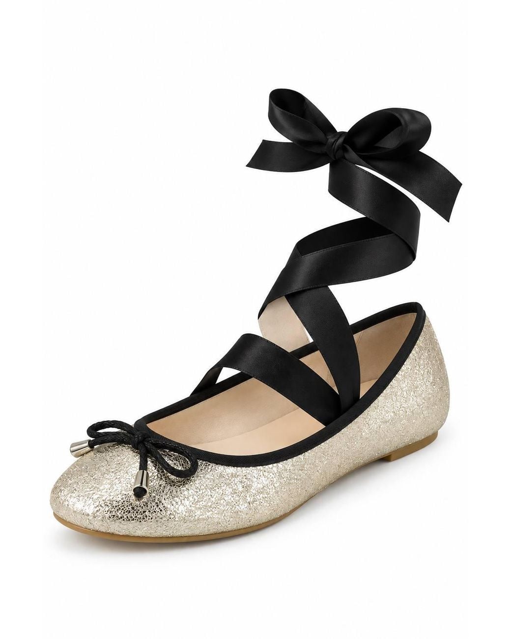 Spot on Black Ribbon Tie Ballet Pumps With Bow Detail