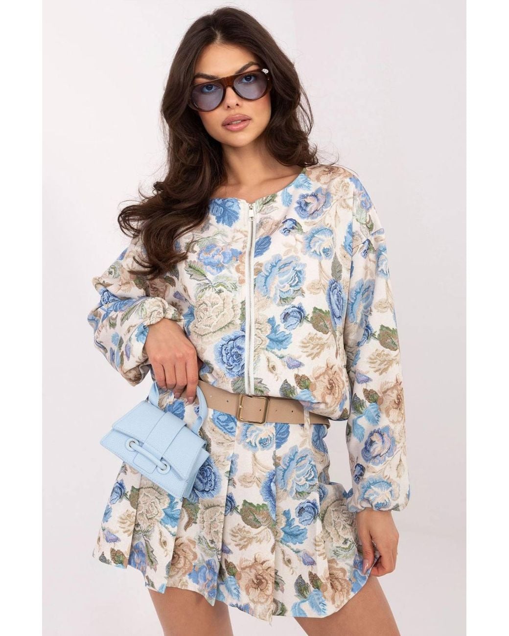 Love Lace Blue Spring Summer Floral Print Bomber Jacket