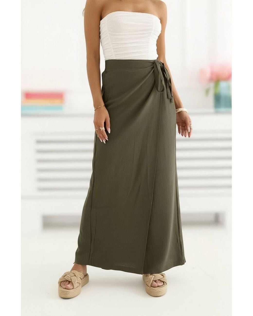 Love Lace Green Modern Viscose High Waisted Wide Leg Trousers