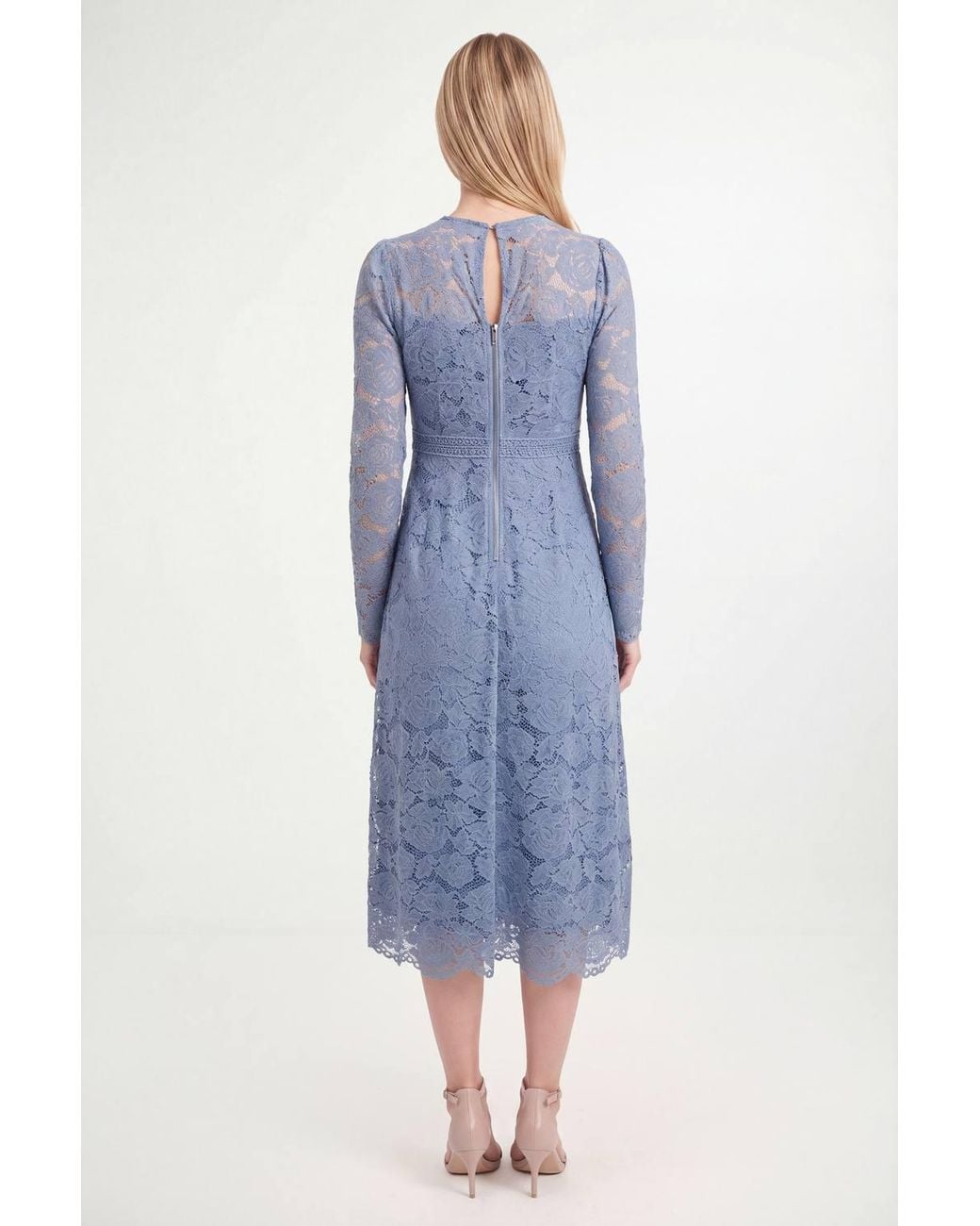 Wallis Blue Petite Lace Fit & Flare Midi Dress