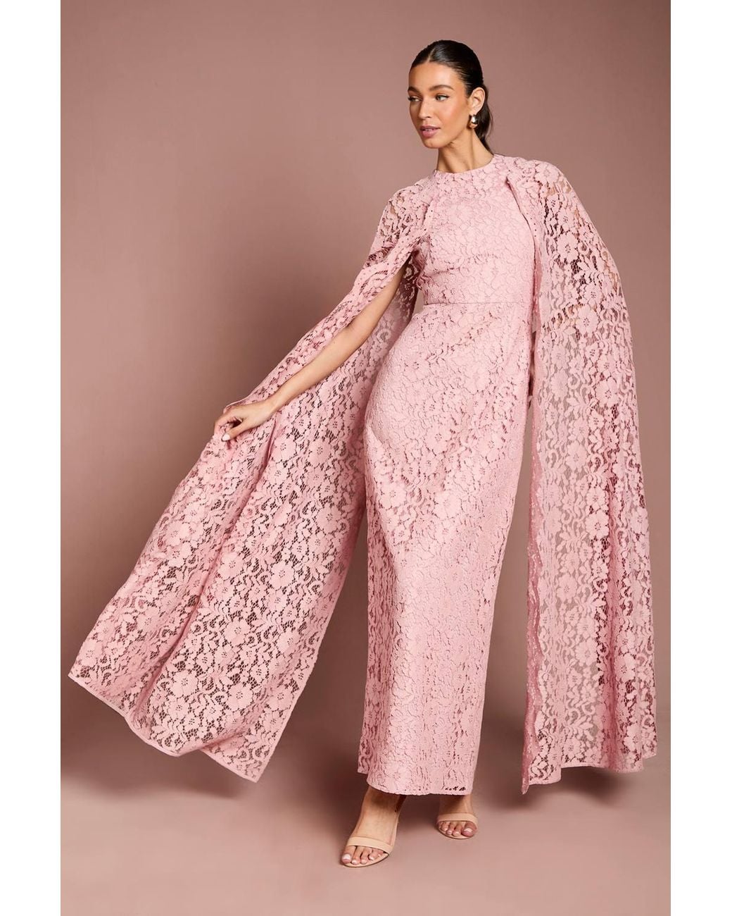 Coast Pink Lace Cape Gown