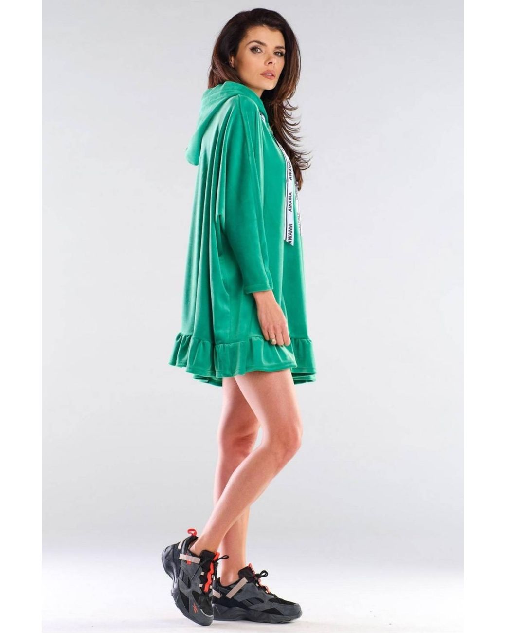 Love Lace Green Oversized Hooded Sweatshirt Dress With Logo Tape