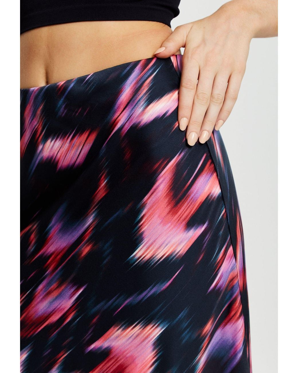 Liquorish Blue Abstract Ikat Print Midi Skirt