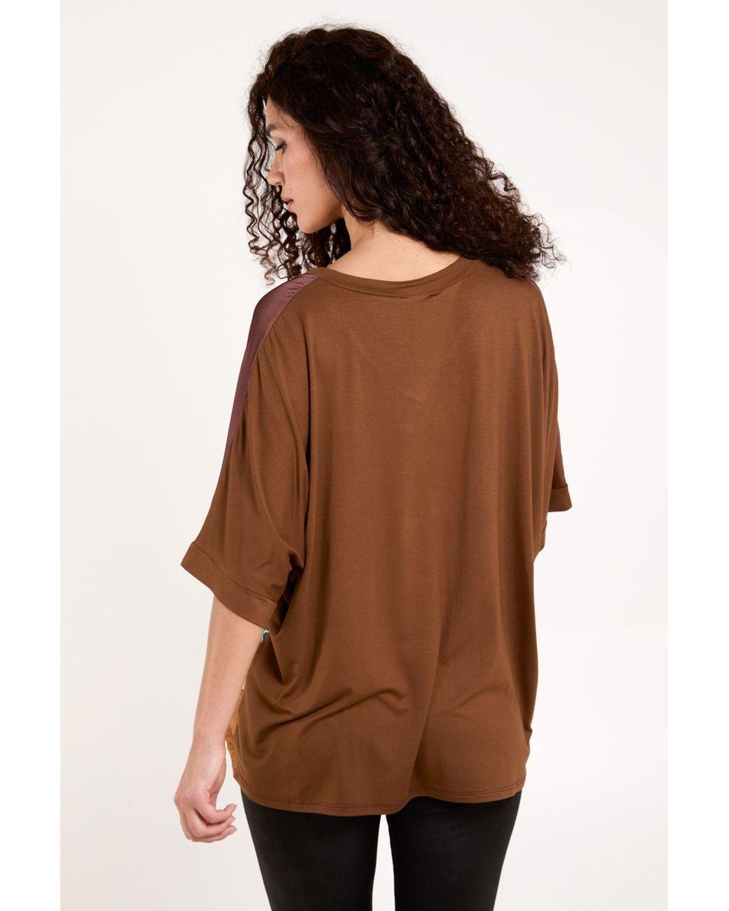 Blue Vanilla Brown Satin Viscose Back Print Top