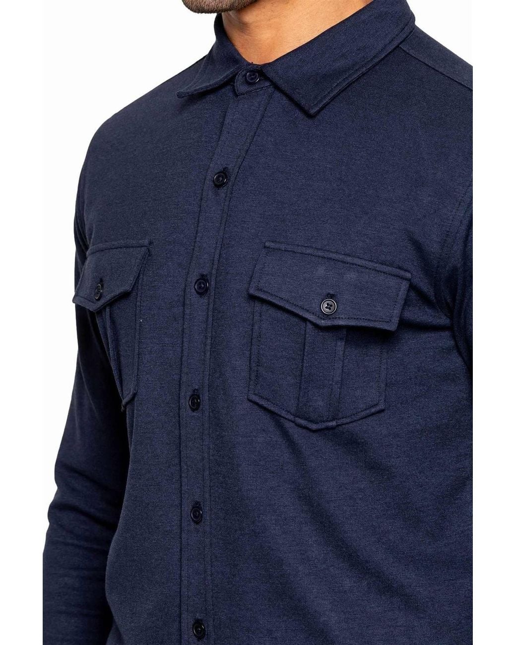 Enzo Blue Smart Stretch Overshirt for men