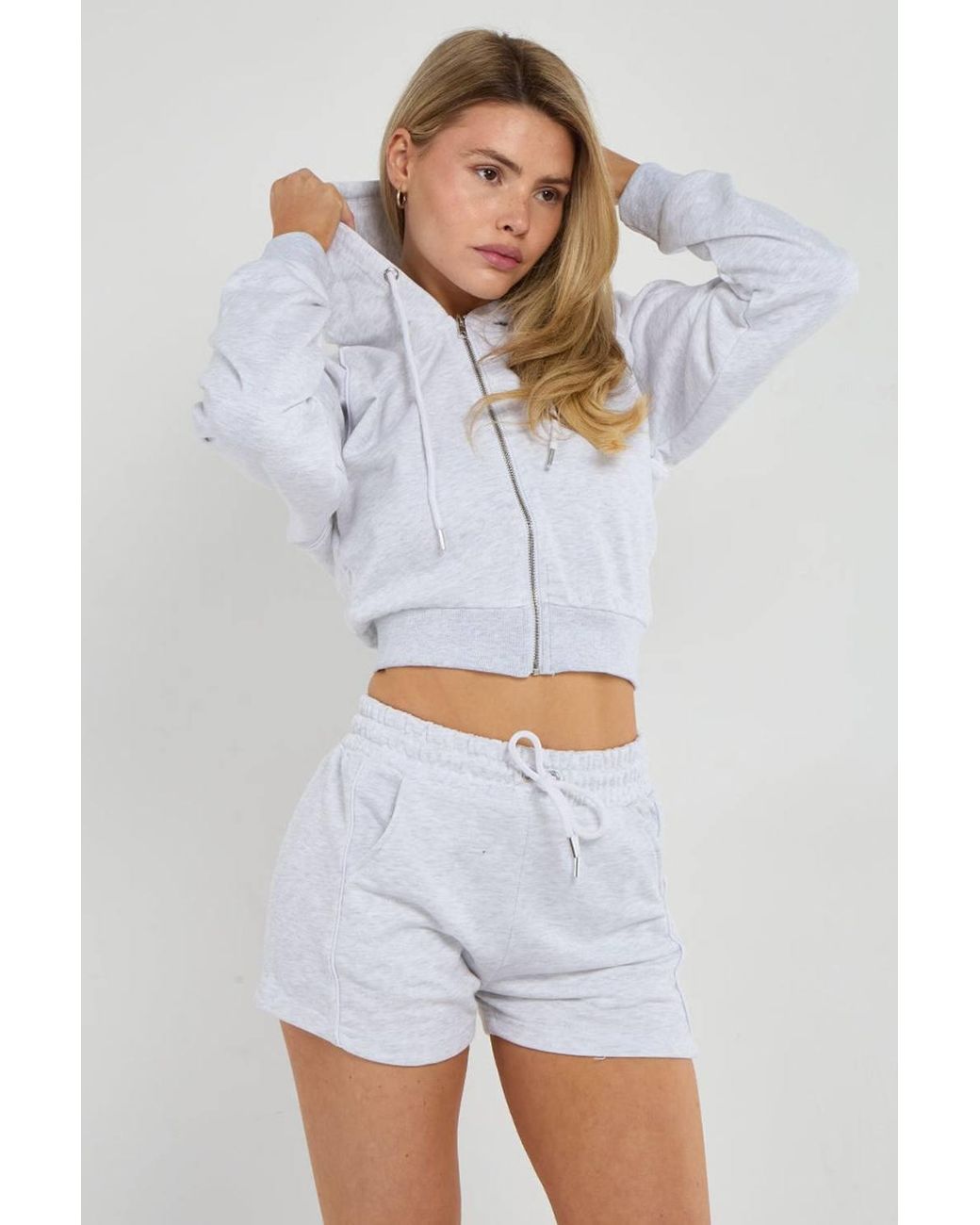 Stylewise Gray Piping Detail Hoodie & Shorts