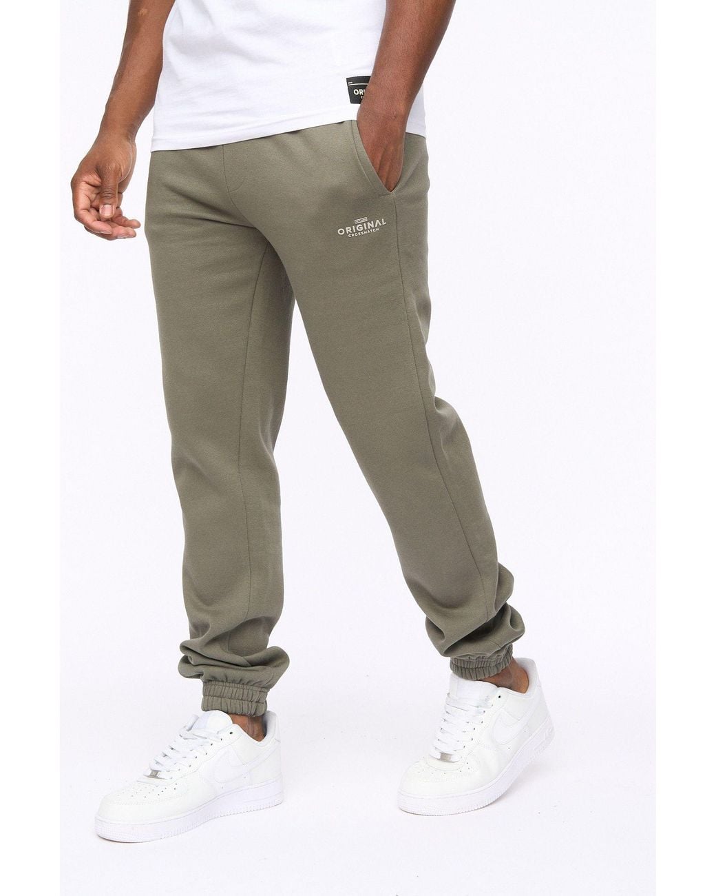 Crosshatch Green Mappedout High-Build Graphic Logo Joggers With Branded Back Pocket for men